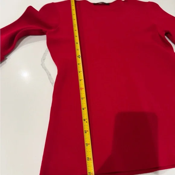 Carolina Herrera Cherry Red Pleated-Cuff Long Sleeve Top - Picture 7 of 8
